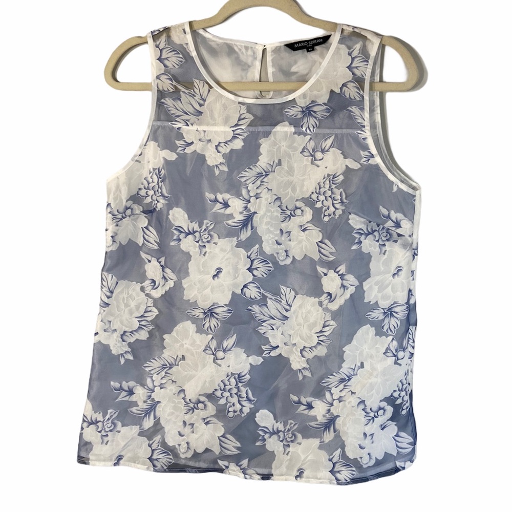 Mario Serrani Floral Top Blue White size Medium